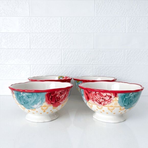 NWOT The Pioneer Woman Floral Blossom Jubilee Serving Bowl White Red Set Of 4 - Picture 1 of 6